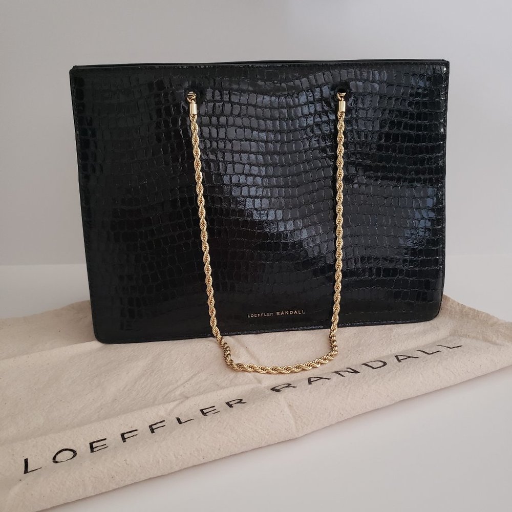 Loeffler Randall Alma Croc Patent Leather Tote in Black